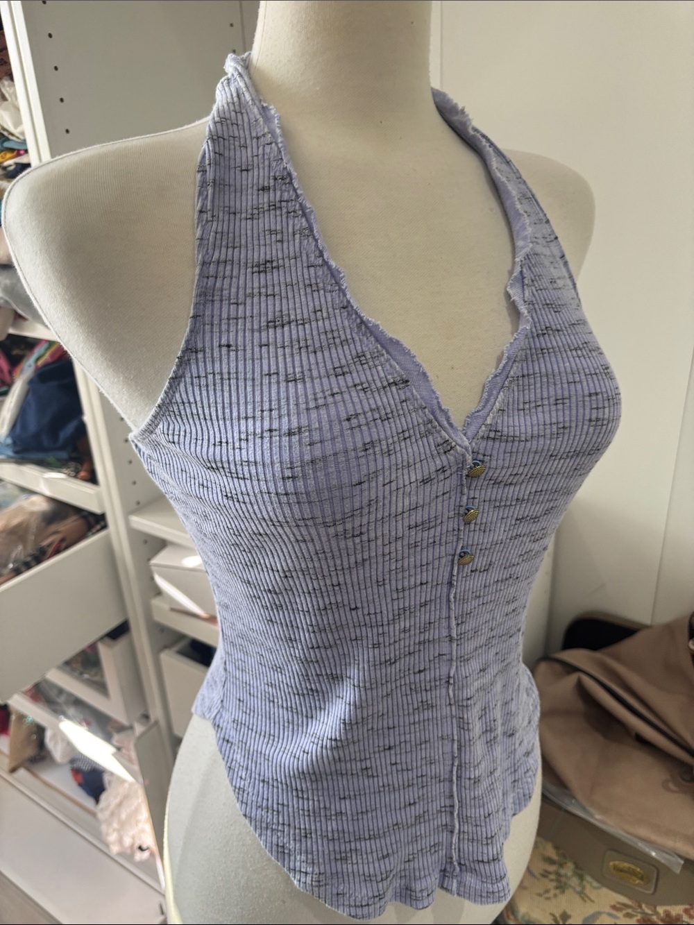 Pilcro Lavender Ribbed Halter Tank with Button Front - Picture 8 of 16